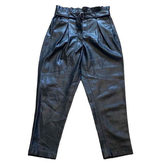 Blank NYC Pants - BlankNYC Faux Leather Black Paperbag Pants With Belt 29